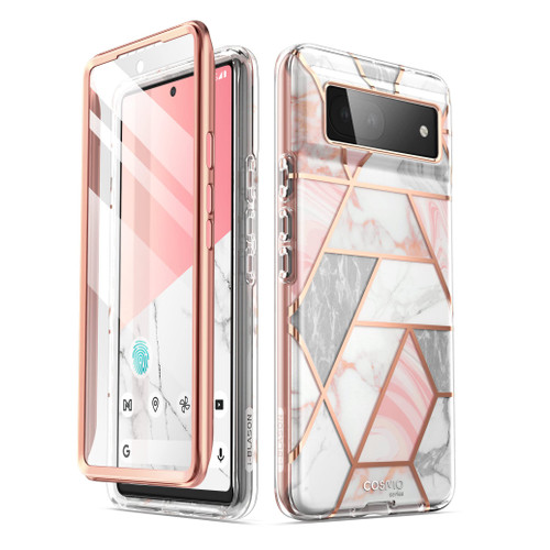 i-Blason Cosmo Series Case for Google Pixel 6a (2022 Release), Slim Full-Body Stylish Protective Case with Built-in Screen Protector (Marble)