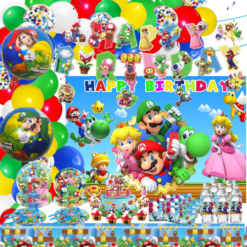 Mario Birthday Party Supplies, Mario Birthday Decorations Include Banner, Balloons Arch, Foil Balloons, Tablecloth, Backdrop, Bottle Labels, Chocolate Stickers, Cupcake Toppers for Kids Mario Theme Party Mario Birthday Party Supplies, Mario Birthday Decorations Include Banner, Balloons Arch, Foil Balloons, Tablecloth, Backdrop, Bottle Labels, Chocolate Stickers, Cupcake Toppers for Kids Mario Theme Party
