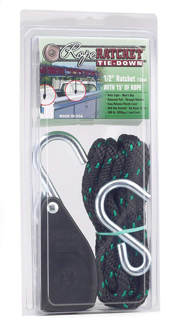 Carolina North 10035 1/2' Rope Ratchet with 15' Solid Braided Polypropylene Rope, 500-lb. Capacity