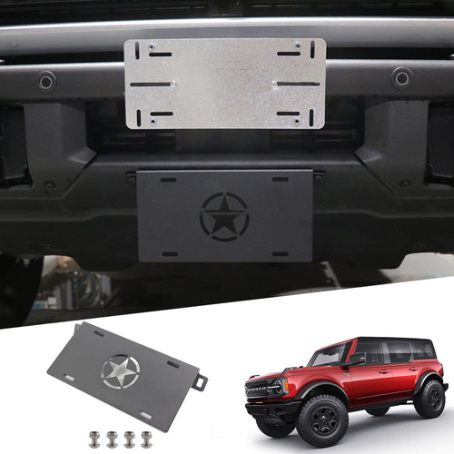 Front License Plate Mounting Bracket Holder Compatible with 2021 2022 2023 Ford Bronco Aluminum Alloy Front License Plate Frame Accessories