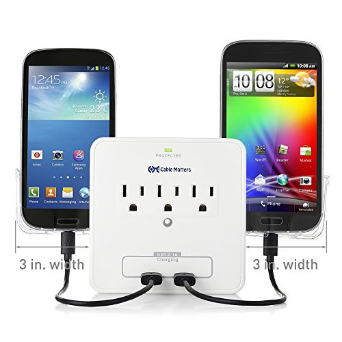 Cable Matters 3-Outlet Wall Mount Surge Protector with USB Charging and Slide-Out Smartphone Holders