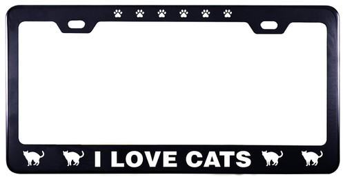 Printtoo Black I Love Cats License Plate Cover 2 Holes Stainless Steel Vinyl Cut Letters Frame-12 x 6 Inches