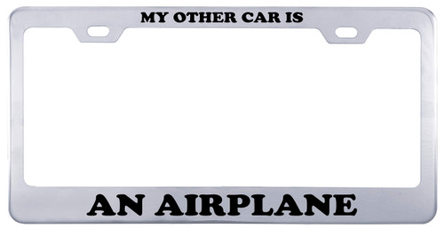 Printtoo Silver My Other Car is an Airplane Text License Plate Cover 2 Holes Stainless Steel Vinyl Cut Letters Frame