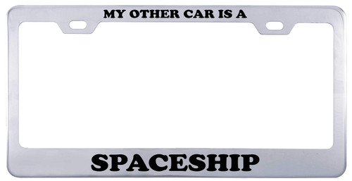 Printtoo Silver My Other Car is Spaceship Text Stainless Steel License Plate Frame 2 Holes Waterproof Vinyl Cut Letters