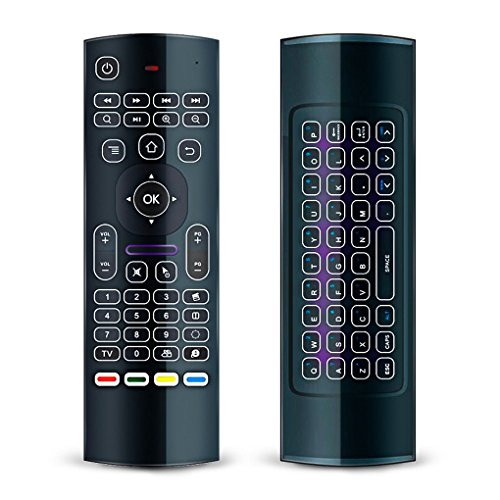 AMBOX Backlit Air Mouse Keyboard, MX3 Pro 2.4G Kodi Remote Control with Mini Wireless Qwerty Keyboard Mouse and Infrared Learning for Computer PC Android TV Box IPTV HTPC Windows iOS Mac OS PS3