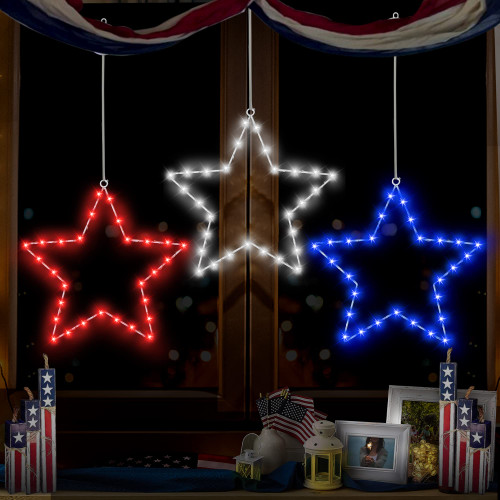 4th of July Decorations Lights with Timer, 3 Pack Patriotic Red White and Blue Star Window Lights, Fourth of July Decorations Window Silhouette Lights, July 4th Lights Independence Decor