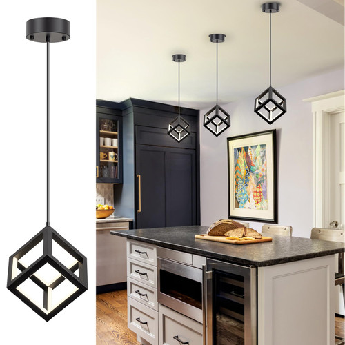 LZZDUJIA Black Pendant Light Fixtures, 1-Light Pendant Light for Kitcken Island, Farmhouse Kitcken Island Lighting, Metal Hanging Light for Dining Room, Hallway, Living Room