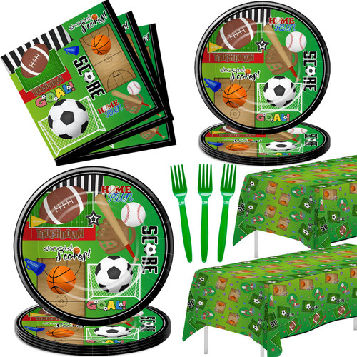 Xigejob Sports Theme Birthday Party Supplies Tableware, Sports Party Decorations, Plates, Cups, Napkins, Tablecloth, Forks, Soccer Basketball Baseball Football Theme Decorations Dinnerware | Serve 24 Xigejob Sports Theme Birthday Party Supplies Tableware, Sports Party Decorations, Plates, Cups, Napkins, Tablecloth, Forks, Soccer Basketball Baseball Football Theme Decorations Dinnerware | Serve 24