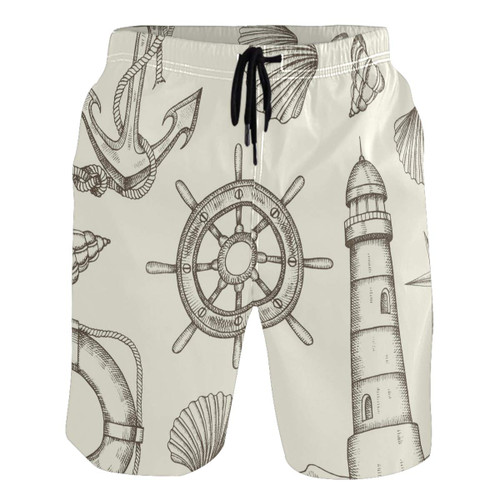 RunningBear Men's Swim Trunks Pockets - Summer Nautical Beach Short for Men Short Multi