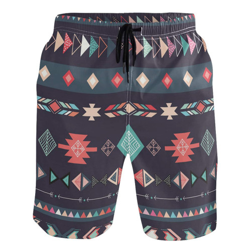 RunningBear Men's Swim Trunks Pockets - Tribal Azteca Formas Geometricas Beach Short for Men Swimming Trunks for Men Multi