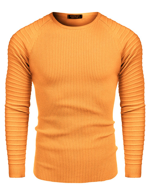 COOFANDY Men's Cable Knit Sweater Stripe Crew Neck Long Sleeve Pullover