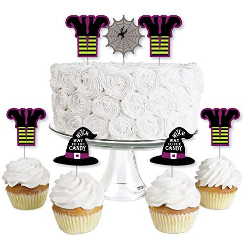 Happy Halloween - Dessert Cupcake Toppers - Witch Party Clear Treat Picks - Set of 24