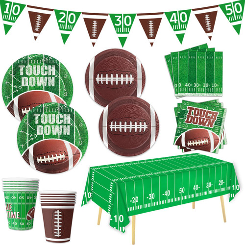 Football Party Supplies Tableware Set - Football Theme Party Decorations Including Plates, Napkins, Cups, and Plastic Tablecloth for Football Birthday Party, Serves 24 Guests Football Party Supplies Tableware Set - Football Theme Party Decorations Including Plates, Napkins, Cups, and Plastic Tablecloth for Football Birthday Party, Serves 24 Guests