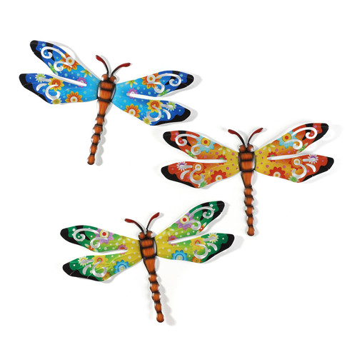 Scwhousi Metal Dragonfly Outdoor Wall Decor,Patio Fenxce Wall Art,Hanging Decorations for Living Room,Bedroom,3 Pack