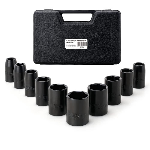 DOTOOL 1/2-Inch Impact Socket Sets 10-Pieces Drive 6-Point Universal Cr-V Socket Metric Sizes (11mm to 24mm)