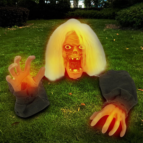 yosager Halloween Lighted Skeleton Groundbreaker Decoration, Scary Climbing Zombie Face & Arms Yard Stake with Light for Outdoor Halloween Graveyard Garden, Lawn, Patio, Haunted House Props