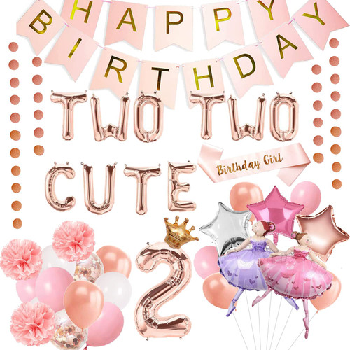 Two Two Cute Birthday Decorations, Tutu Cute 2nd Birthday Decorations, Ballerina Themed Ballet Theme Birthday Party Decorations Supplies, Second 2nd 2 Year Old Party Birthday Decorations Girl, Two-Tu Ballerina Tutus Dancing Balloons Favors Daughter