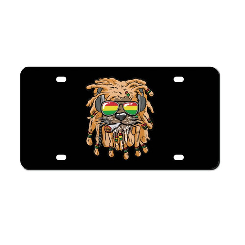 Rasta Lion Smoking Weed Car Front License Plate Aluminum Rust-Proof Plates Tag Decorative for Men Women