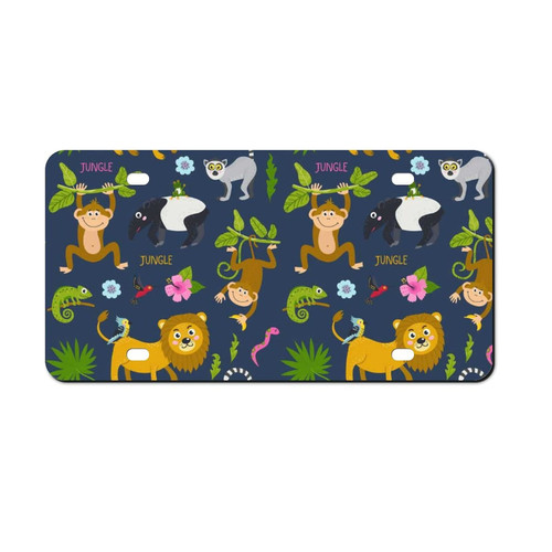 Cute Animals from Jungle Car Front License Plate Aluminum Rust-Proof Plates Tag Decorative for Men Women
