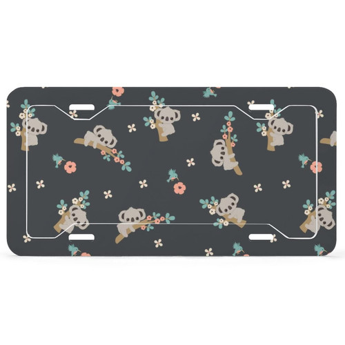 Cute Cartoon Koala Floral Car License Plate Frame Aluminum Cute Universal Tag Frames Holder With 4 Holes And Screws For Women Men Car Decorative
