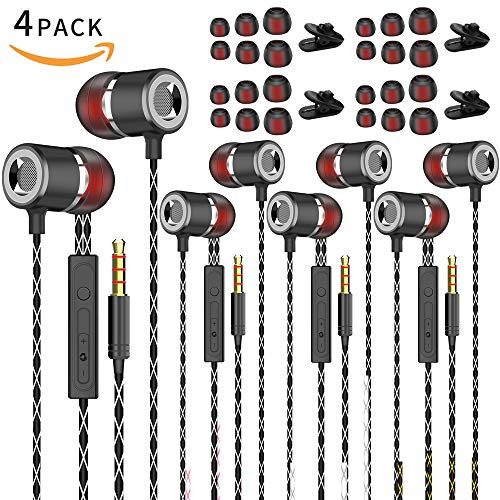 Earphones Earbuds Headphones, Balanced Bass Driven Sound, Noise Isolating, Stereo for iPhone, iPod, iPad, Samsung and Mp3 Players (Black X4pack)