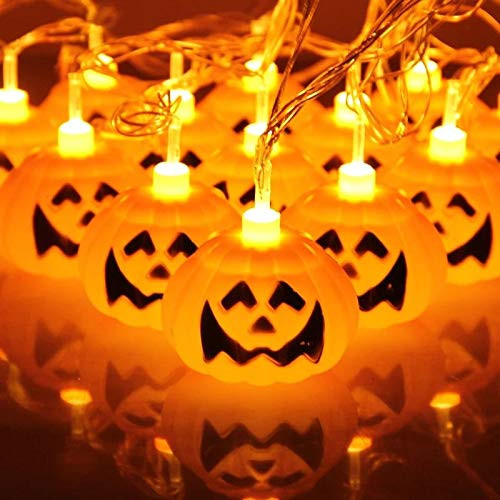 QINGYA LED Fairy String Lights, Battery Powered Pumpkin String Lights Halloween Pumpkin Lanterns with 10 LED Warm White Lights for Halloween Decoration