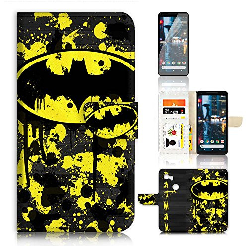 (for Google Pixel 2 XL) Flip Wallet Case Cover & Screen Protector Bundle - A6240 Batman