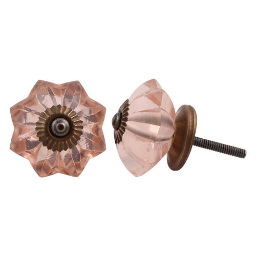 Indian Shelf 4 Pieces Girls Dresser Knobs | Marigold Flower Door Pulls Knobs | Bulk Cabinet Pulls Pink | Cupboard Knobs Glass | Cabinet Knobs Vintage | Single Drawer Knob