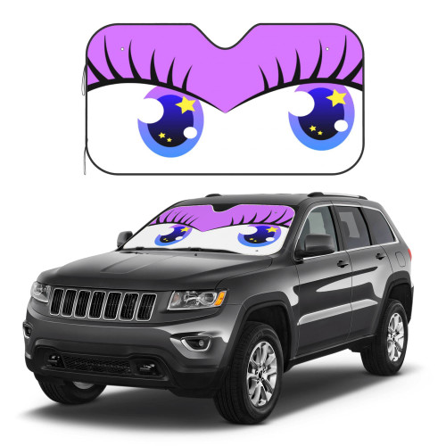 Cute Eyes Front Windshield Sun Shade-Accordion Folding Auto Sunshade for Car Truck SUV-Blocks UV Rays Sun Visor Protector-Keep Your Vehicle Cool