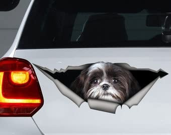 Fprqlyze Shih tzu car Decal, Black and White Shih tzu Sticker, Shih tzu Vinyl Sticker, Dog Vinyl Sticker, Dog Decal for Car Window, Pet Decals, Dog Mom Gift.
