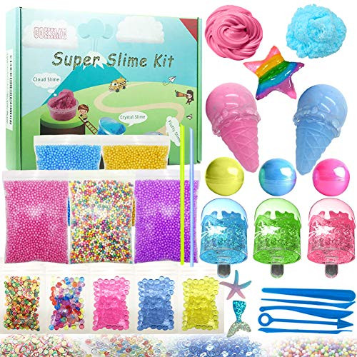 COKIME Slime kit - Cloud Slime, Fluffy Slime and Clear Crystal Slime, Includes Slime Supplies, Slime Charms for Girls and Boys DIY Slime