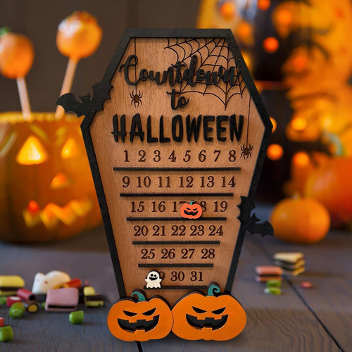 Halloween Advent Countdown Calendar Decoration 31 Days Happy Halloween Pumpkin Countdown Calendar Diy Moving Wooden Block Calendar Holiday Xmas Home Office Decor Showpiece Decoration Gift