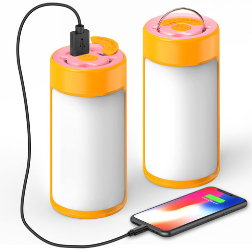 LED Camping Lantern, CT CAPETRONIX Rechargeable Camping Lights with 400LM 5 Light Modes, Water-Resistant Battery Powered LED Lantern for Power Outage Camping Emergency Hurricane(2 Pack, Orange & Pink)