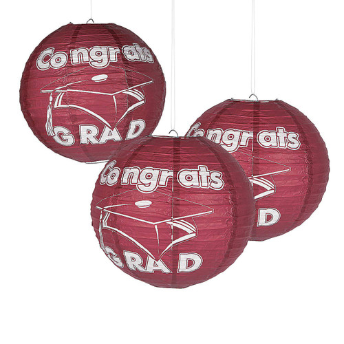 Fun Express - Congrats Grad Burgundy Paper Lanterns for Graduation - Party Decor - Hanging Decor - Lanterns - Graduation - 6 Pieces