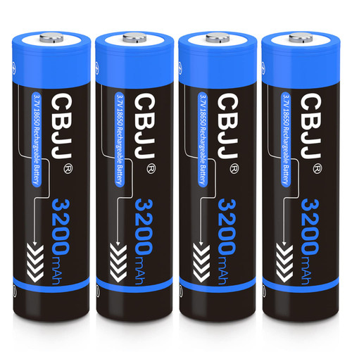 CBJJ 3.7 Volt Rechargeable Battery 1?8?6?5?0 3200mAh 3.7V Batteries for Flashlight, Headlamp, etc (Button Top-4 Pack, Blue)