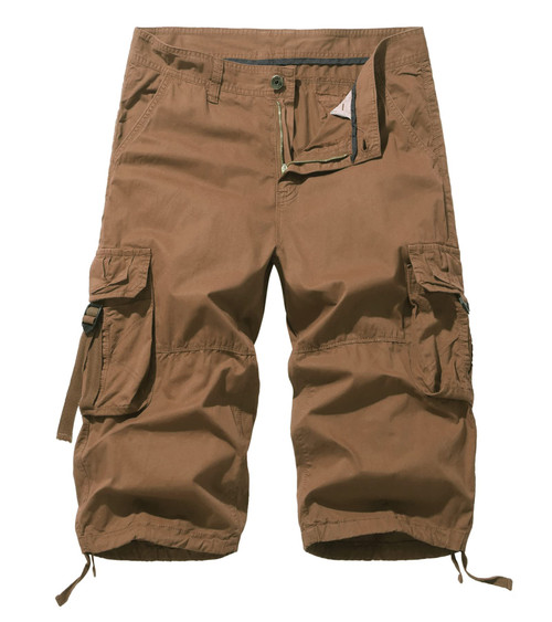 AOYOG Men's Cargo Shorts 3/4 Cotton Relaxed Fit Below Knee Capri Cargo Pants Dark Khaki AOYOG Men's Cargo Shorts 3/4 Cotton Relaxed Fit Below Knee Capri Cargo Pants Dark Khaki