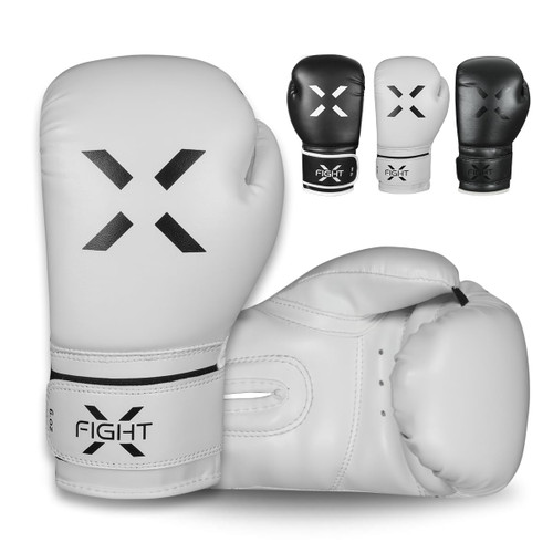 FightX Boxing Gloves for Men & Women MMA Heavy Bag Gloves for Adults Boxing Gloves Men Lightweight Punching Bag Boxing Gloves for Training Sparring Boxing Gloves Kickboxing Gloves (White/Black, 12oz)