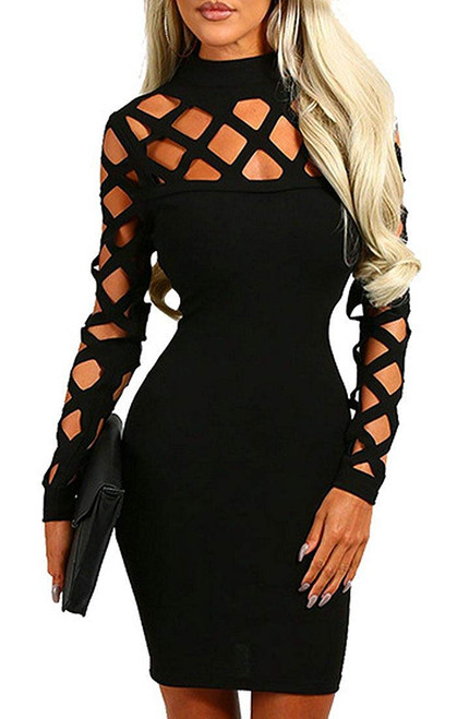 AMiERY Women's Hollow Out Cocktail Clubwear Bandage Evening Party Bodycon Dress Black XXL AMiERY Women's Hollow Out Cocktail Clubwear Bandage Evening Party Bodycon Dress Black XXL