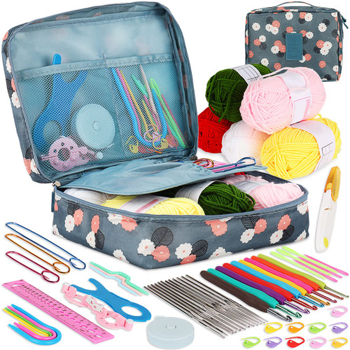Coopay 58PCS Crochet Kit Beginners Crochet Set with Crochet Yarn, Portable Crochet Hook Set Crochet Hooks Ergonomic Soft Grip Lace Crochet Hooks Travel Crochet Hook Case Full Knitting Crochet Supplies