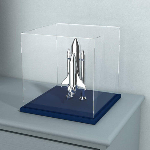 HEMYLU Acrylic Display Case with Navy Blue Velvet Base, Clear Acrylic Display Box with Lid, 6 Inch x 7.87 Inch Cube Countertop Box for Collectibles, Home Organization (6x6x7.87 inch)