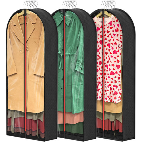 MONOMARK 60" Dress Bags for Gowns Long, Garment Bags for Hanging Clothes, 6.5" Gussetes Dress Garment Bag, Clear Foldable Long Dress Bag for Closet Storage and Travel, 3 Pack