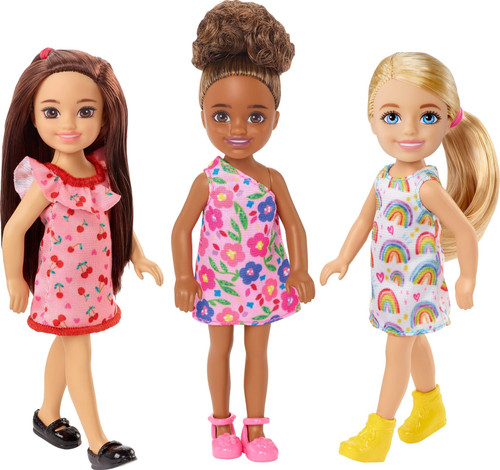 Barbie Chelsea Dolls, Set of 3: 1 Blonde & 2 Brunette Small Dolls with Removable Dresses & Shoes, Colorful Prints (Amazon Exclusive) Barbie Chelsea Dolls, Set of 3: 1 Blonde & 2 Brunette Small Dolls with Removable Dresses & Shoes, Colorful Prints (Amazon Exclusive)