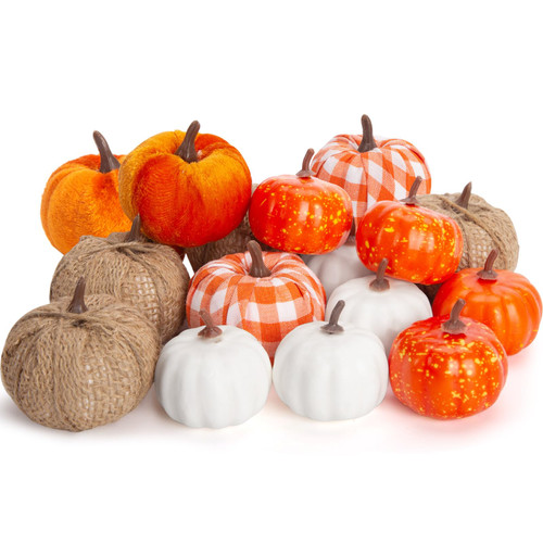 DomeStar Artificial Pumpkins, 12PCS Assorted Pumpkins Fake Pumpkins Farmhouse Pumpkins Fall Pumpkins for Halloween Thanksgiving Decorations DomeStar Artificial Pumpkins, 12PCS Assorted Pumpkins Fake Pumpkins Farmhouse Pumpkins Fall Pumpkins for Halloween Thanksgiving Decorations