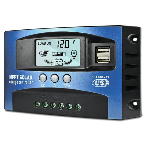 60A MPPT Solar Charge Controller, 12V/ 24V Solar Panel Battery Intelligent Regulator with Dual USB Port, LCD Display and Timer Setting ON/Off Hours
