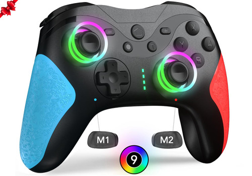 Wireless Switch Pro Controller 1000mAh for Nintendo Switch/Lite/OLED iOS Android, LED Wired PC Windows Gamepad with Programmable Buttons/Wakeup/Motion Control/Adjustable Turbo/Dual Vibration