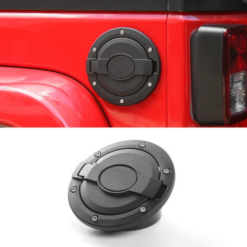 SQQP for JK Fuel Door Gas Tank Cap Cover, Aluminum Fuel Door Exterior Accessories Compatible with 2007-2018 Jeep Wrangler JK JKU?Black?
