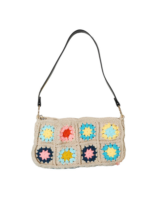 Verdusa Women's Floral Crochet Shoulder Bag Summer Handbag Knitted Beach Purse Multicolor One Size