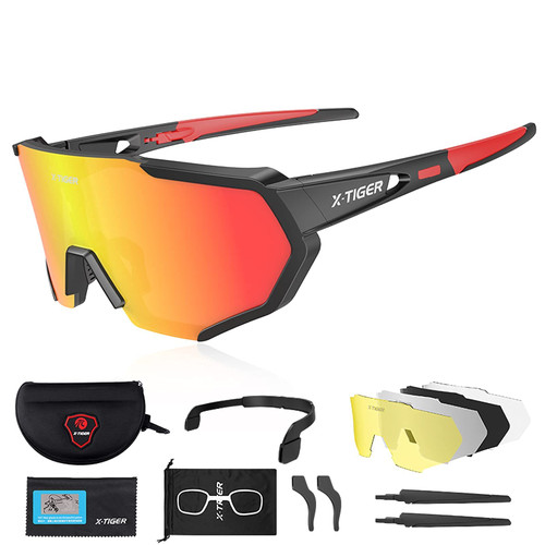 X-TIGER Polarized Sports Sunglasses with 5 Interchangeable Lenses,Mens Womens Cycling Bike Glasses,Baseball Running Fishing Golf Driving Sunglasses