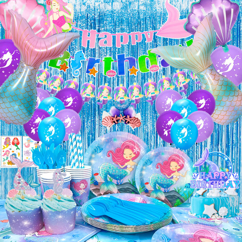 Mermaid Party Supplies and Decorations,202pcs/Serves 16 Mermaid Birthday Decorations&Tableware Set-Mermaid Party Plates Cups Tablecloth&Mermaid Balloons Banner etc Mermaid Party Decorations for Girls Mermaid Party Supplies and Decorations,202pcs/Serves 16 Mermaid Birthday Decorations&Tableware Set-Mermaid Party Plates Cups Tablecloth&Mermaid Balloons Banner etc Mermaid Party Decorations for Girls