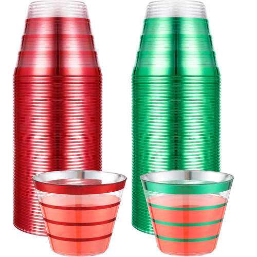 Gejoy 100 Pcs 9 oz Rimmed Plastic Cups Bulk Clear Disposable Wine Cups Hard Plastic Drinking Cups Elegant Cocktail Cups Tumblers for Wedding Gathering Christmas 20th Party Supplies(Red and Green) Gejoy 100 Pcs 9 oz Rimmed Plastic Cups Bulk Clear Disposable Wine Cups Hard Plastic Drinking Cups Elegant Cocktail Cups Tumblers for Wedding Gathering Christmas 20th Party Supplies(Red and Green)